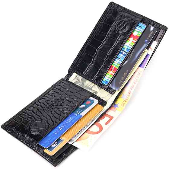 Затискач із натуральної фактурної шкіри Чорний (CANPELLINI) Київ