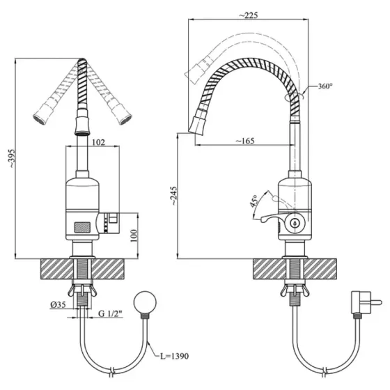 Проточный кран водонагреватель WEZER SDR-F05T с гибким изливом Киев