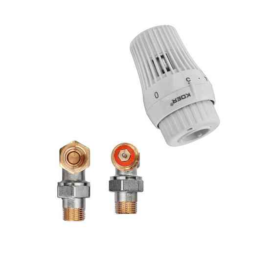 Комплект для підключення радіатора Koer SET-23 - 1/2'' кутовий з термоголовкою, клікове кріплення (KR5284) Київ