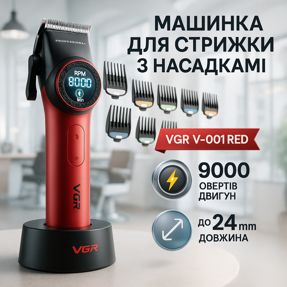 Професійна машинка для стрижки волосся голови VGR V-001 RED, Набір машинок для стрижки NK-85 Львів - фото 20