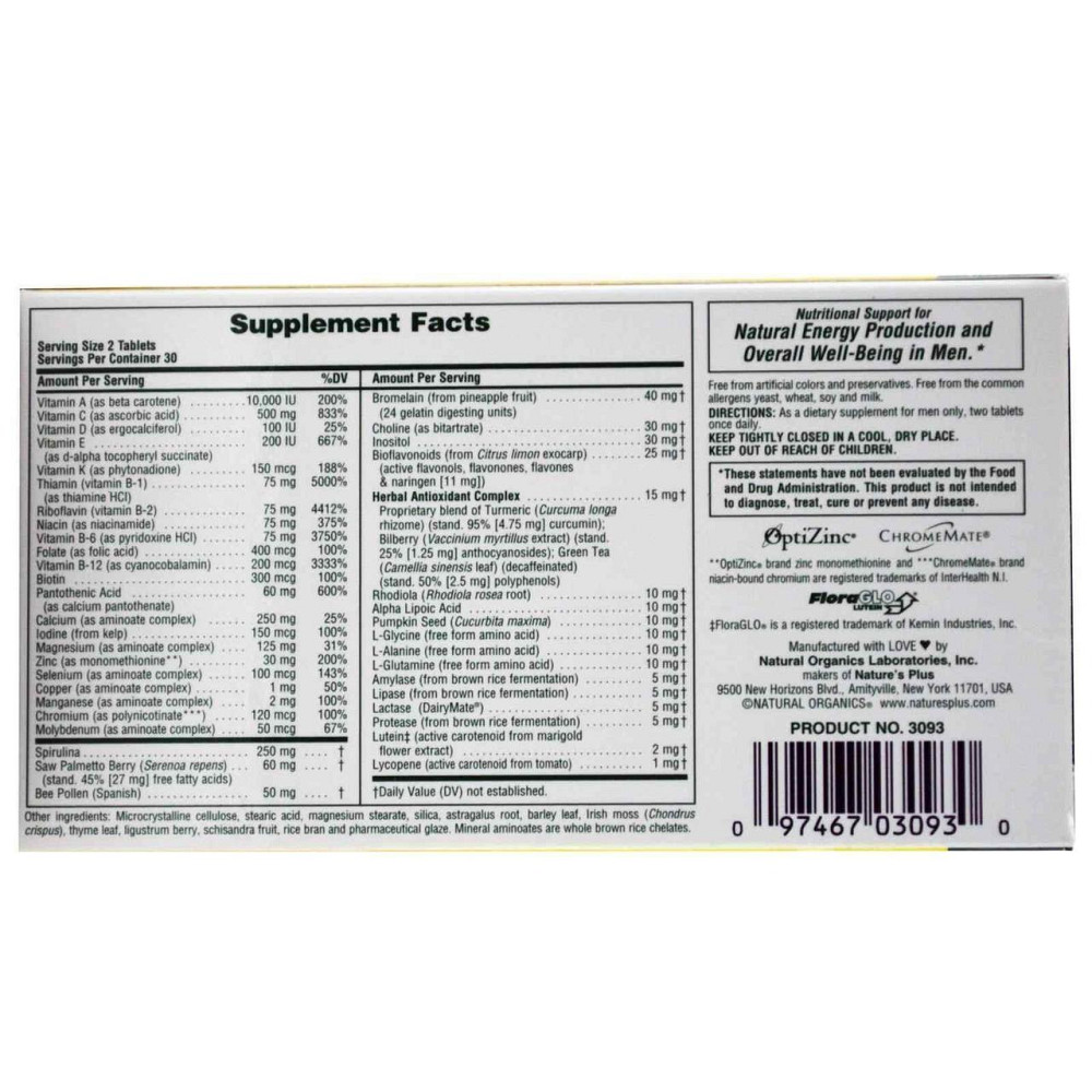 Вітаміни для чоловіків без заліза Nature's Plus Multi-Vitamin and Mineral 60 таб Київ - фото 2