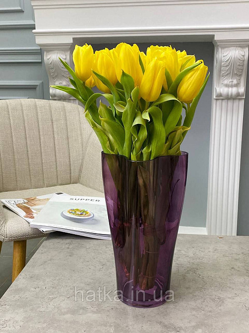 Ваза скляна 17*17*30 см "Бадді-L" бузкове товсте скло Київ - фото 1