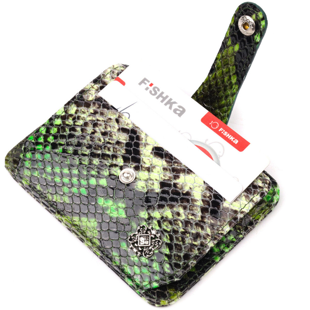 Візитниця із натуральної фактурної шкіри під змію KARYA 20966 Зелений Київ - фото 6