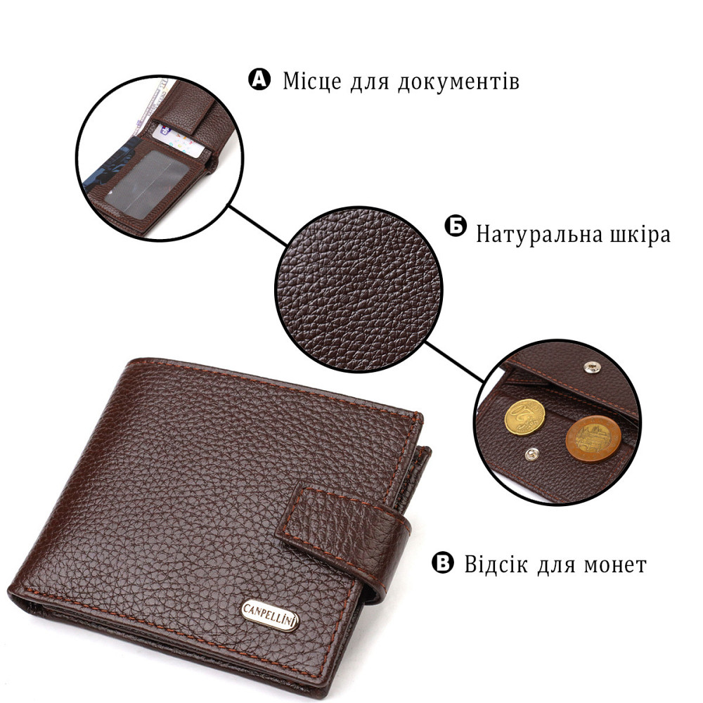Идеальное портмоне для мужчин из натуральной зернистой кожи Коричневое (CANPELLINI) Киев - изображение 8