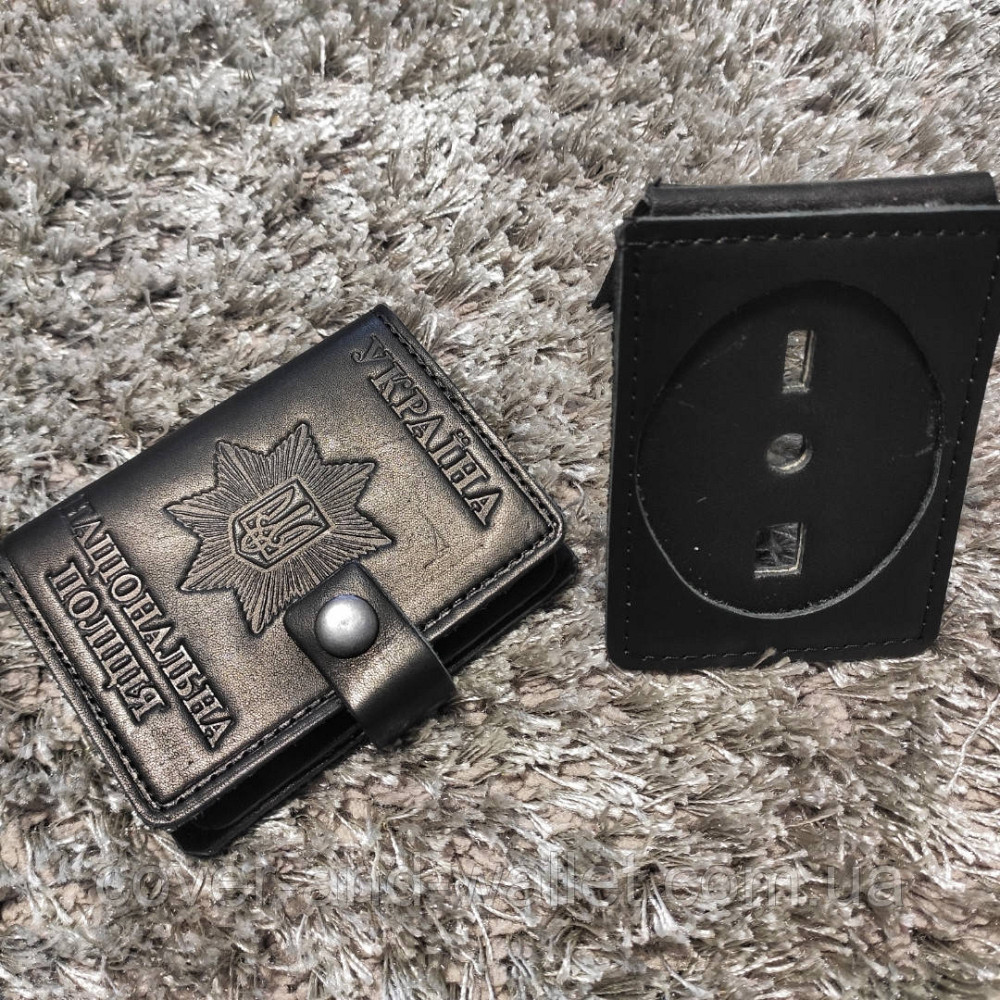 Обложка кожаная "Національна поліція"на кнопке под жетон Київ - фото 5