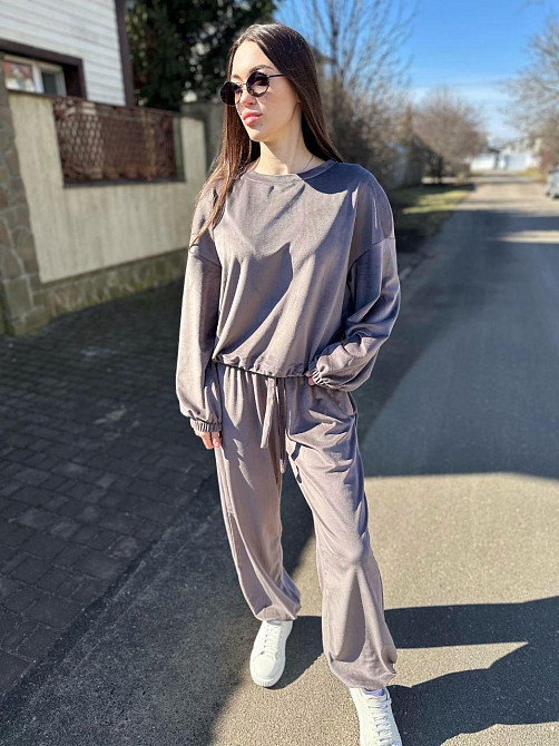 Жіночий повсякденний стильний велюровий костюм-двійка Сірий, 50/52 Одеса - фото 1