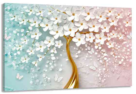 Картина холст в гостиную / спальню  Дерево білі  квіти  MLP_175 80х160см Киев