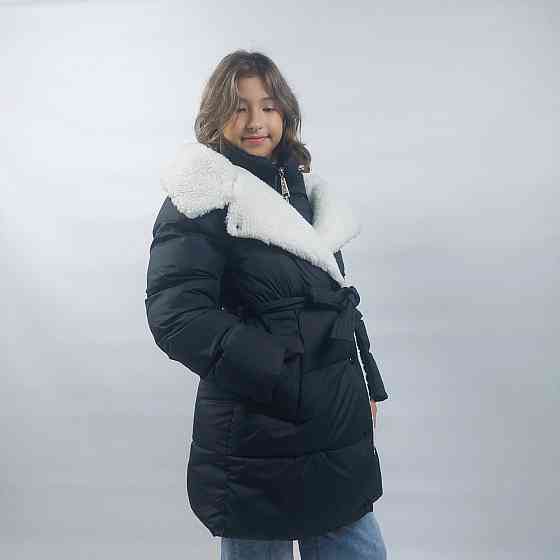 Детская черная зимняя куртка пальто на девочку подростка 164 Николаев