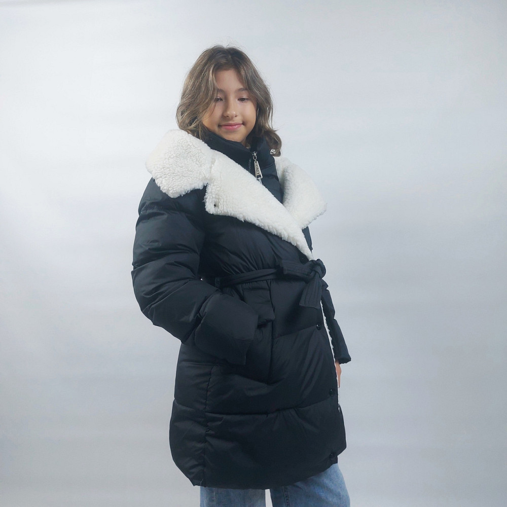 Детская черная зимняя куртка пальто на девочку подростка 164 Николаев - изображение 6