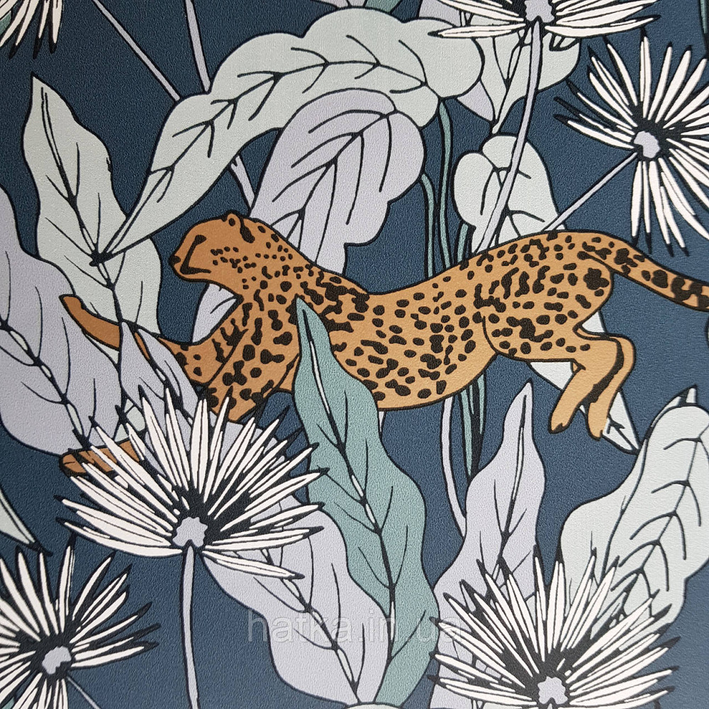 Шпалери вінілові на флізелін Caselio The Place to bed 0.53х10 м листя квіти рисі золотисті на синьо сірому Київ - фото 3