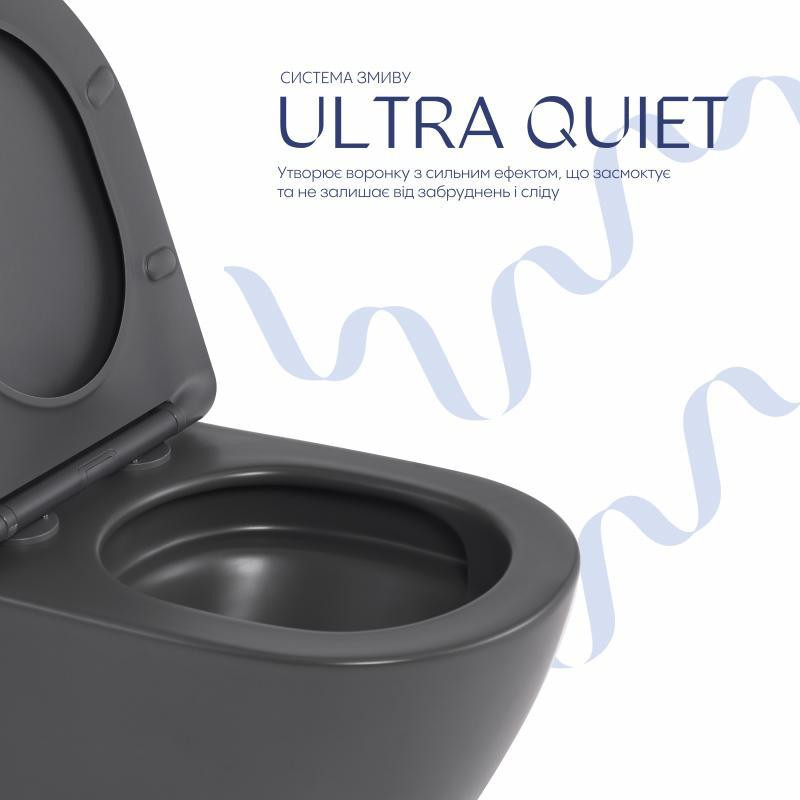 Унітаз підвісний Qtap Robin Ultra Quiet 520×365×340 мм, Anthracite, із сидінням Slim Duroplast/Soft-close/Quick Release Київ - фото 5
