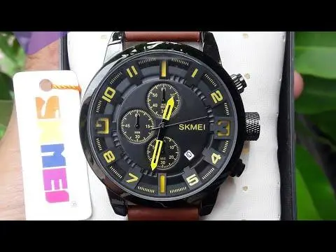 Чоловічий наручний класичний годинник Skmei 1309 (Коричневий з жовтими стрілками) Київ - фото 8