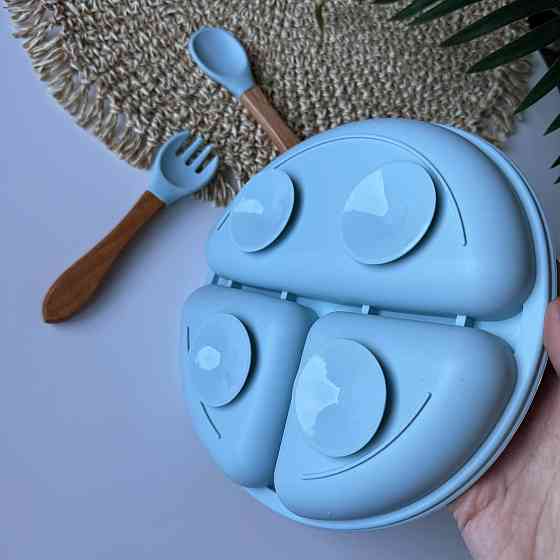 Набор детской силиконовой посуды для первого прикорма 9 предметов на присосках Голубой пакунок малюка Киев