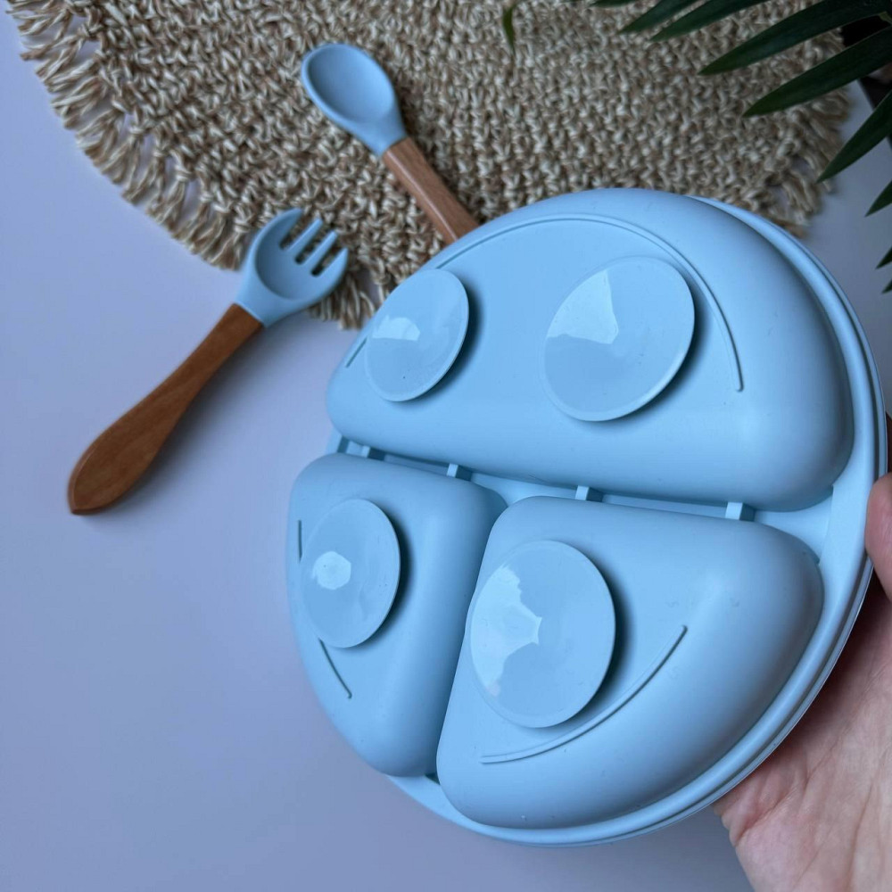 Набор детской силиконовой посуды для первого прикорма 9 предметов на присосках Голубой пакунок малюка Киев - изображение 5