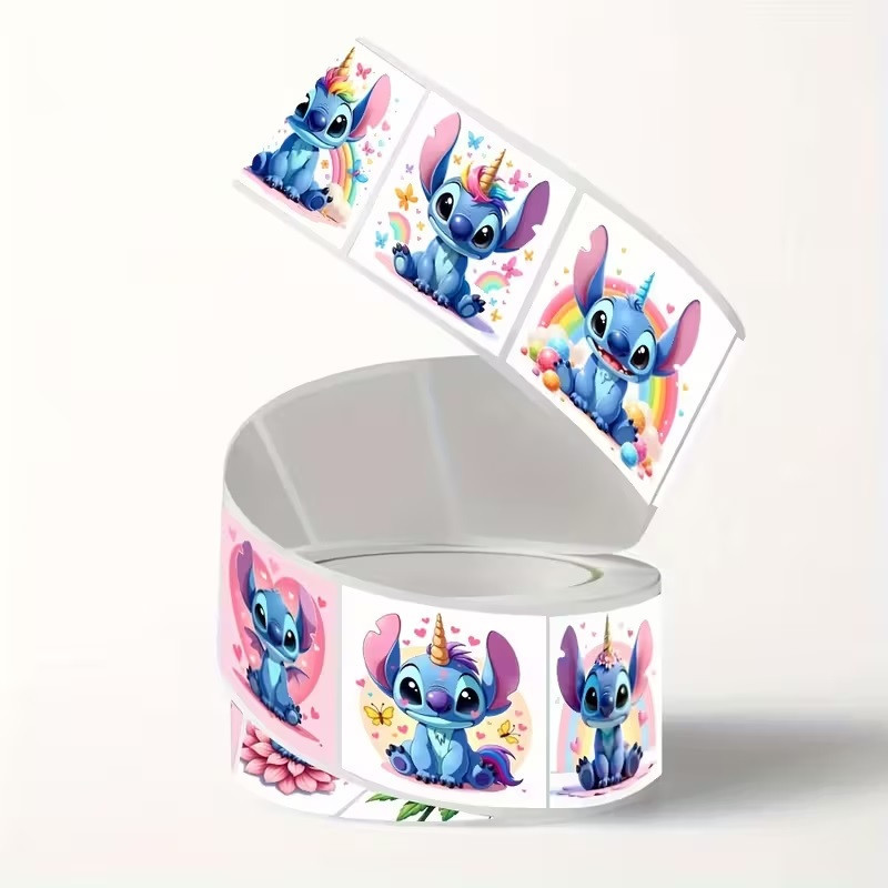Стикеры «Стич единорог» — рулон 500 шт, Ø2,5 см, милые наклейки для школы, дневников и упаковки Киев - изображение 7
