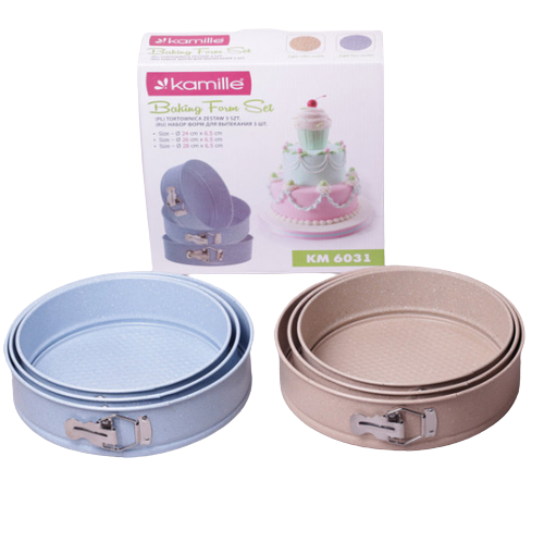 Набір роз'ємних форм для випікання 3шт (24/26/28*6,5см) вуглецева сталь (блакитний,беж) 6031 KAMILLE Житомир - изображение 1