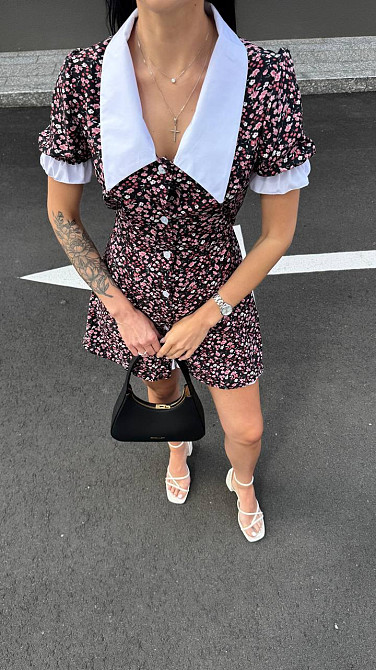 Жіноча романтична мінісукня-комбінезон з білим коміром софт Чорний, 44/46 Одеса - фото 3