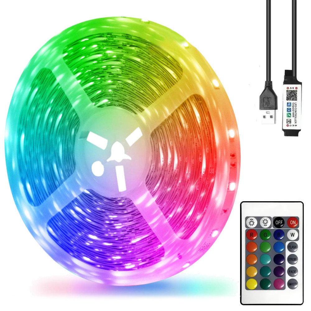 Світлодіодна RGB стрічка від USB з пультом 5050, 5м / Підсвічування для меблів / Гнучка стрічка для дому Київ - фото 1
