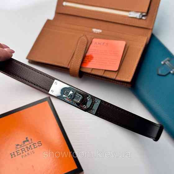 Вузький Шкіряний Ремінь Hermès для жінок кавового кольору (280-2) Київ