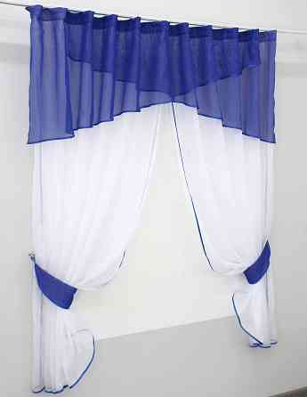 Кухонні штори VR-Textil № 091к з ламбрекеном і підв'язками синій з білим 270х170 см (52-0254) Київ