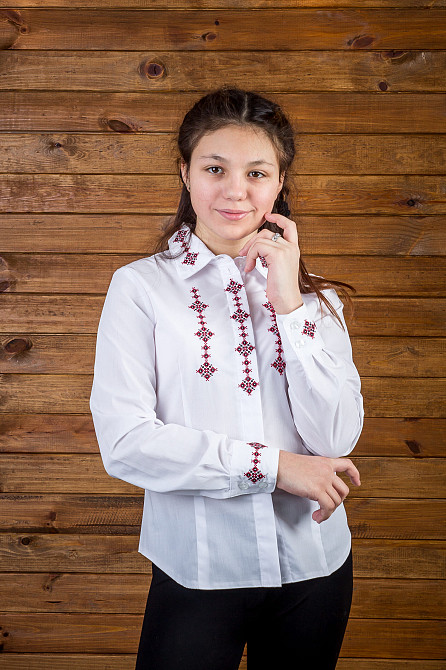 Вышиванка для девочки Офисная с длинным рукавом белого цвета Сумы - изображение 1