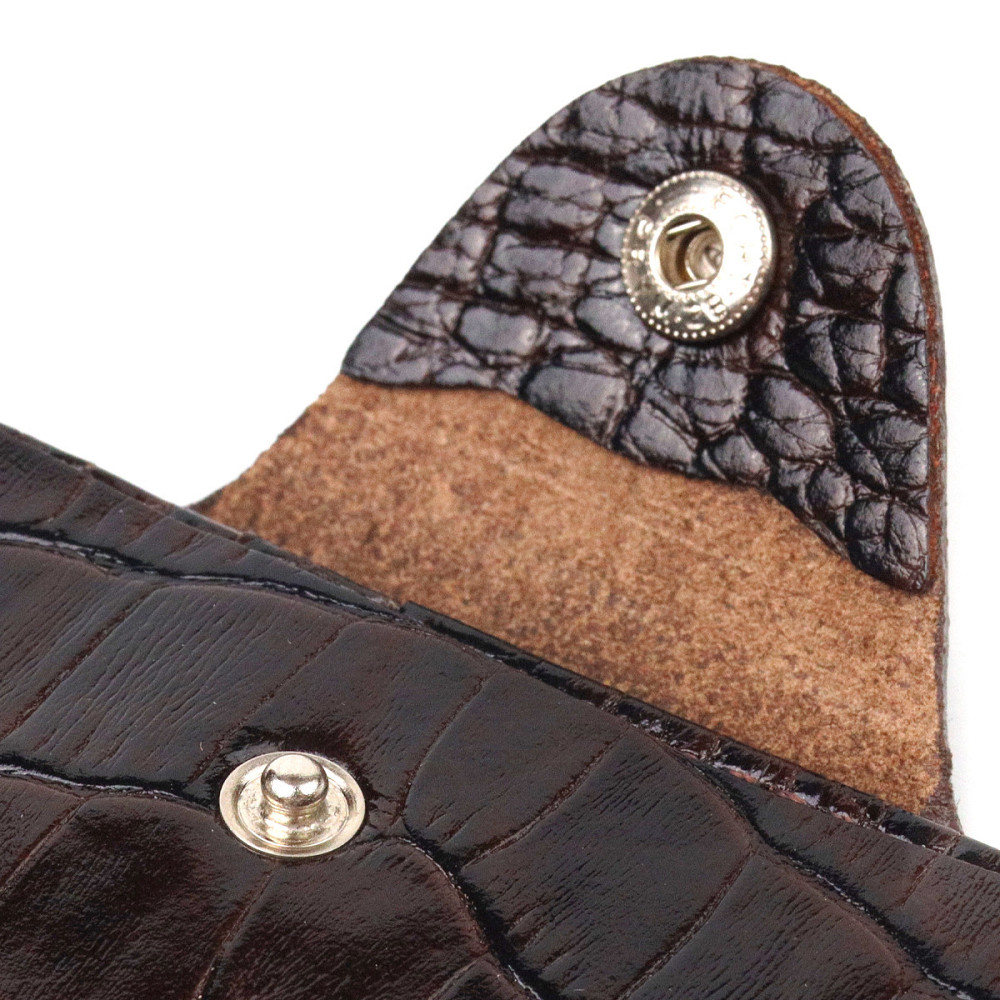 Практичное портмоне для мужчин в два сложения из натуральной фактурной кожи с тиснением под крокодила Коричневое (CANPELLINI) Киев - изображение 9