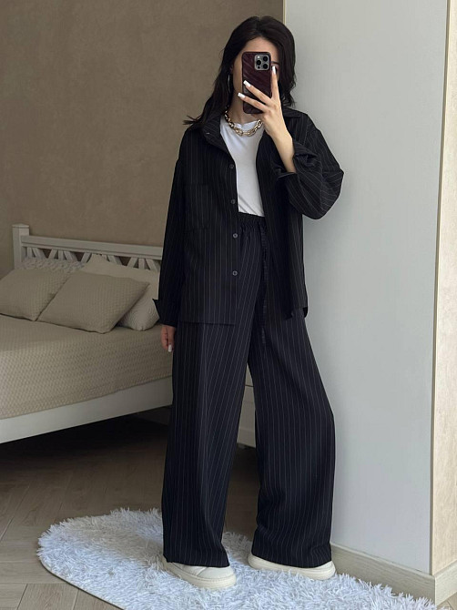 Жіночий базовий костюм-штани: сорочка та штани в смужку турецький тіар Чорний, 48/52 Одеса - фото 6