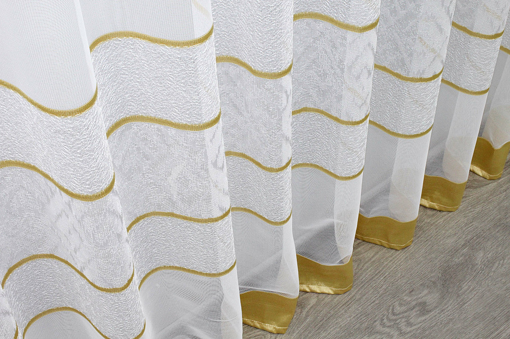 Тюль VR-Textil 1290т Жакард Білий з золотистим 500х250 см (42-0385) Київ - фото 7