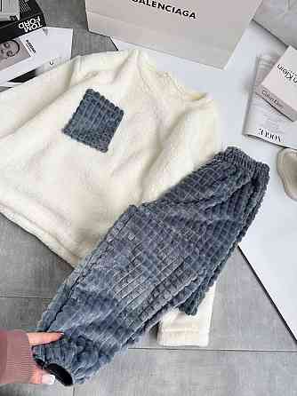 Женская теплая домашняя пижама махра+ махра фактурная Серый, 46/48 Одесса