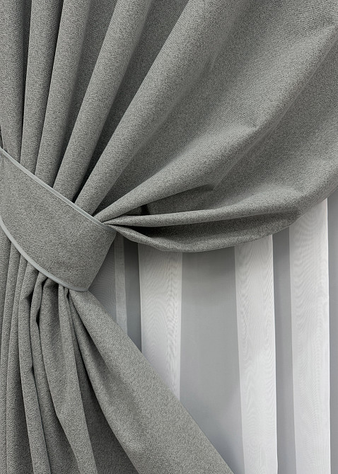 Комплект готовых штор VR-Textil Лен блэкаут № 1821ш Серый 150х270 см 2 шт (33-0822) Киев - изображение 5