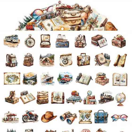 Набір прозорих стікерів 50 шт. у ретро-стилі з подорожами – вінтажні наклейки для декору Київ