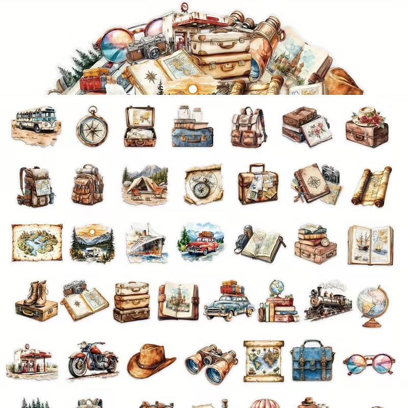 Набор прозрачных стикеров 50 шт. в ретро-стиле с путешествиями – винтажные наклейки для декора Киев - изображение 4
