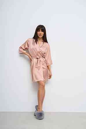 Халат женский шелк под пояс длина 90см Бежевый XS/S Харьков