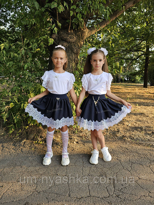 Комплект школьной формы блузка короткий рукав и юбочка с кружевом 116-134 Кривой Рог - изображение 3