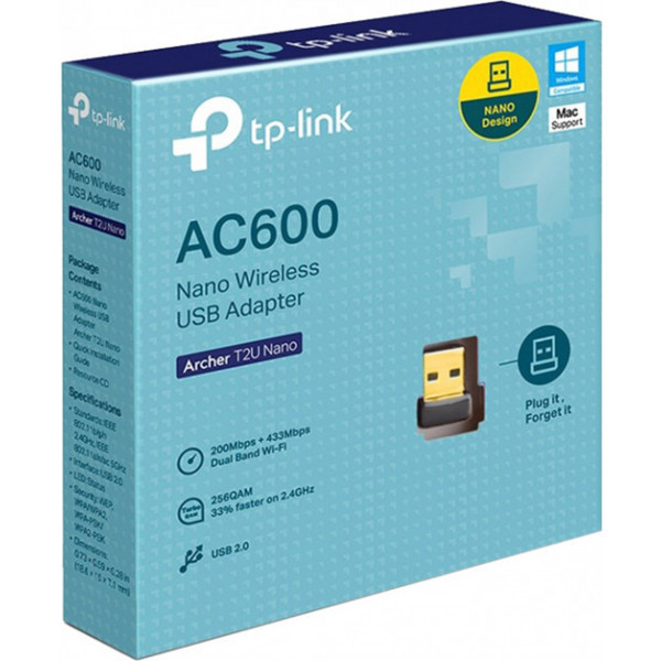 Адаптер WiFi TP-Link Archer T2U Nano, AC600 Nano Wi-Fi USB Adapter,433Mbps at 5GHz + 200Mbps at 2.4G (Archer Київ - фото 2