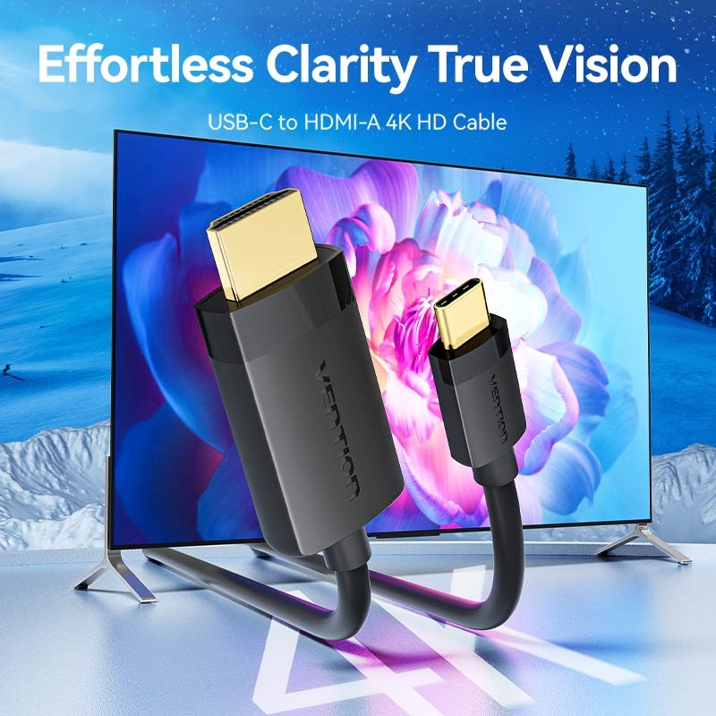 Кабель USB 2.0 Type-C M - HDMI M, 2.0m  4K 60 Гц PVC Black Vention Винница - изображение 7