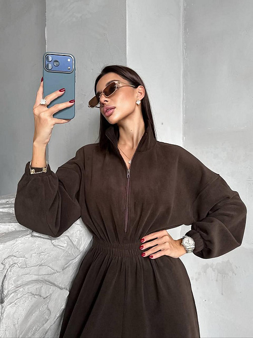 Женский стильный теплый комбинезон из флиса Шоколад Одесса - изображение 8