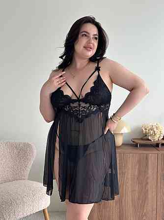 Еротичний пеньюар великих розмірів plus size прозорий з мереживом короткий з м'якими чашечками на бретелях з трусиками чорний 4XL Одеса