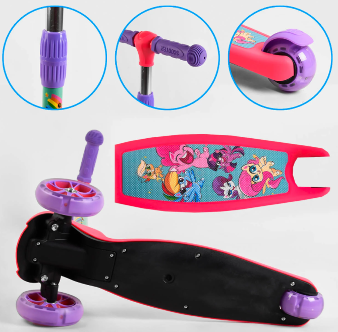 Самокат Best Scooter складане кермо колеса PU підсвічування Рожевий (68055) Чернигов - изображение 4