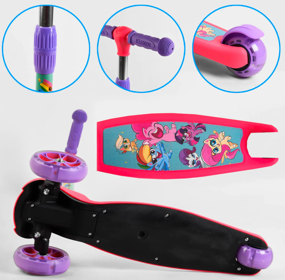 Самокат Best Scooter складане кермо колеса PU підсвічування Рожевий (68055) Чернігів - фото 4