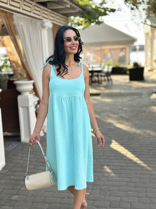 Летнее платье сарафан из муслина на бретельках Caramel 46-48, Голубой Киев - изображение 3