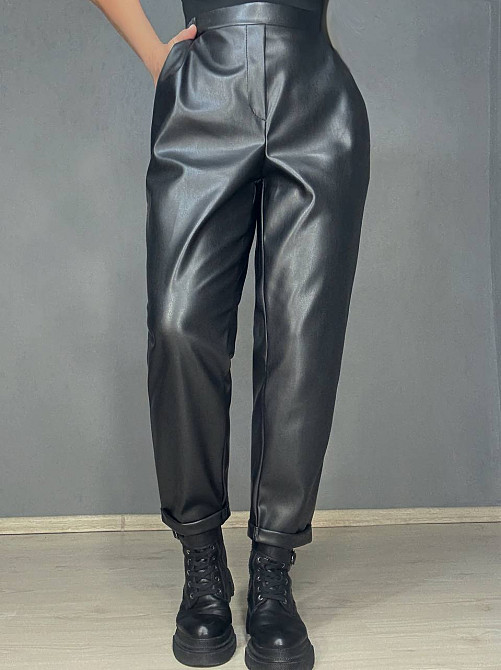 Брюки жіночі Gritana 237 з екошкіри МОМ на резинці великі розміри чорні, чорний, 5XL Київ - фото 11