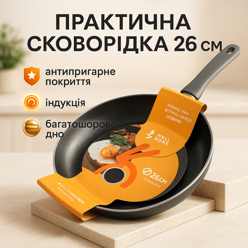 Сковорода для приготування на індукційній плиті WELL DONE WD-1016W 26 см, Сковорода з алюмінієвим шаром TW-16 Львів - фото 17