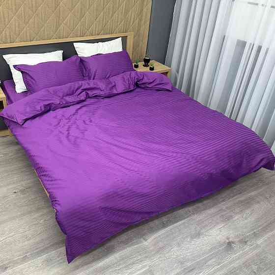 Комплект постельного белья Страйп-сатин Евро 200х230 с простыней на резинке Фуксия (88-093) Киев