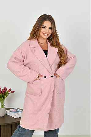 Жіноче стильне пальто з кишенями баранець на флісі Рожевий, 46/48 Одеса