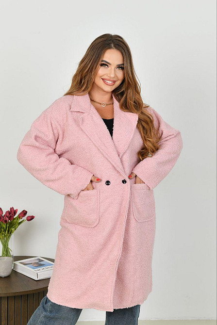 Женское стильное пальто с карманами баранец на флисе Розовый, 46/48 Одесса - изображение 3