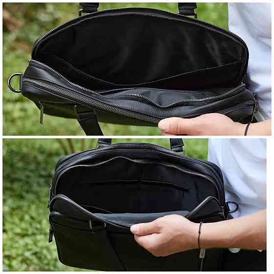 Ділова чоловіча шкіряна сумка-портфель для ноутбука та документів Горизонтальна шкіряна чоловіча сумка портфель Київ