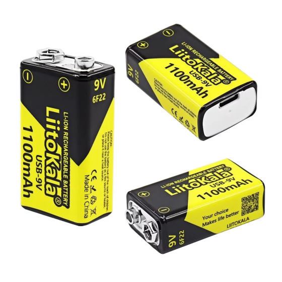 Аккумулятор Крона Liitokala 1100mAh 9V USB (Черно-желтый) Киев