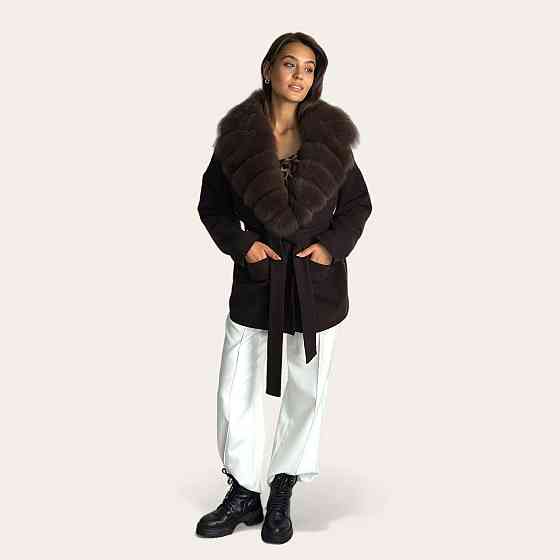 Женское пальто с меховым воротником Шоколадный, 52 Харьков