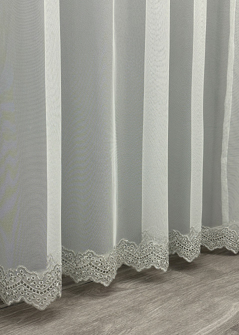 Тюль VR-Textil 1829т Грек-сетка с вышивкой и люрексом цвет Молочный с серым 280х270 см (40-176) Киев - изображение 8